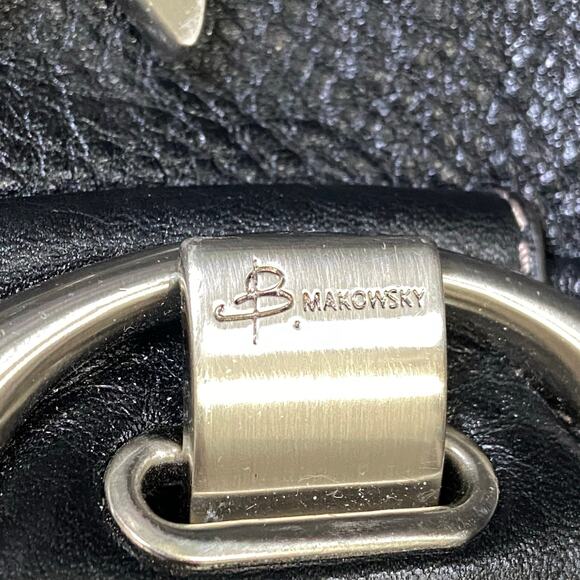 B Makowsky Black Leather Crossbody Silver Tone Hardware - Picture 6 of 10